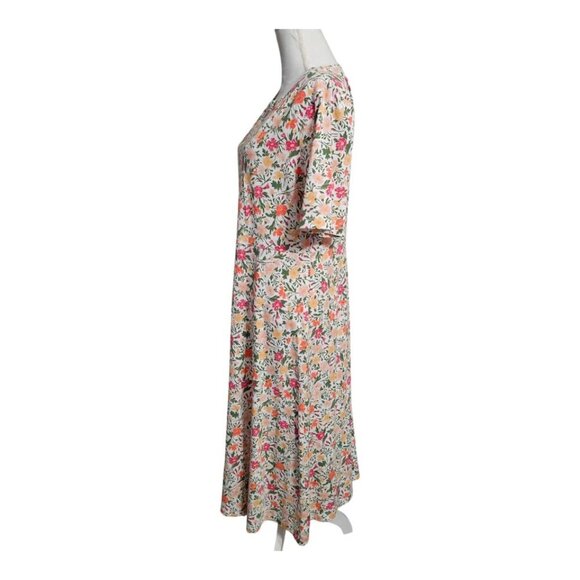 Croft & Barrow Maxi Dress Size Large White Multicolor Floral Short Sleeve - Picture 5 of 8